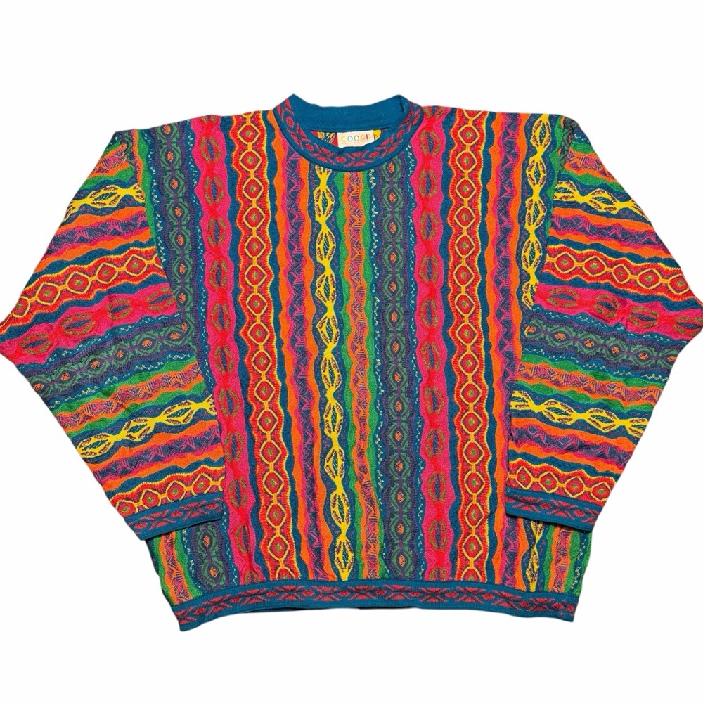 Coogi Vintage Sweater Australia XL Rainbow Knit Cotton 3D Multicolor